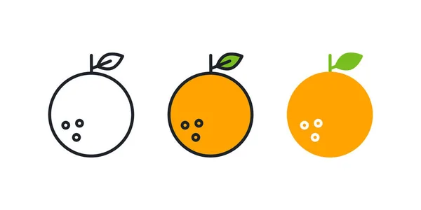 Icono naranja. Icono de color lineal, contorno, forma, contorno. Línea delgada. Diseño minimalista moderno. Conjunto de vectores. Ilustraciones de frutas — Vector de stock