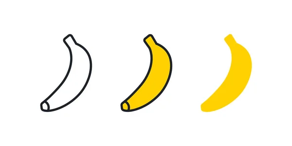 Icône banane. Icône de couleur linéaire, contour, forme, contour. Ligne mince. Design minimaliste moderne. Ensemble vectoriel. Illustrations de fruits — Image vectorielle