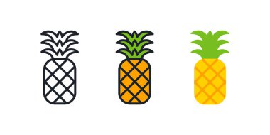 Pineapple icon. Linear color icon, contour, shape, outline. Thin line. Modern minimalistic design. Vector set. Illustrations of fruits