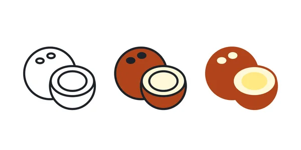 Icono de coco. Icono de color lineal, contorno, forma, contorno. Línea delgada. Diseño minimalista moderno. Conjunto de vectores. Ilustraciones de frutas — Vector de stock