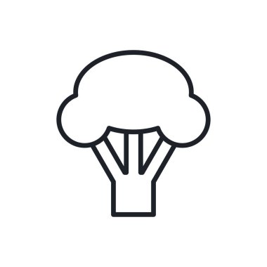 Brokoli ikonu. Vektör doğrusal simgesi, kontur, şekil, beyaz arkaplan üzerinde izole edilmiş dış hat. İnce çizgi. Modern minimalist tasarım. Sebzeler