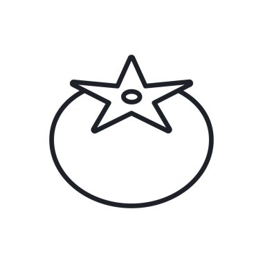 Domates ikonu. Vektör doğrusal simgesi, kontur, şekil, beyaz arkaplan üzerinde izole edilmiş dış hat. İnce çizgi. Modern minimalist tasarım. Sebzeler