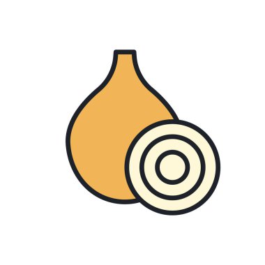 Soğan ikonu. Doğrusal renk simgesi, kontür, şekil, beyaz üzerine izole edilmiş çizgi. İnce çizgi. Modern tasarım. Sebzelerin vektör çizimleri.