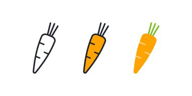 Havuç ikonu. Doğrusal renk simgesi, kontür, şekil, beyaz üzerine izole edilmiş çizgi. İnce çizgi. Modern tasarım. Vektör ayarlandı. Sebze resimleri..