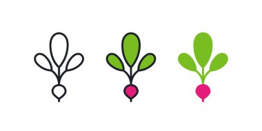 Turp ikonu. Doğrusal renk simgesi, kontür, şekil, beyaz üzerine izole edilmiş çizgi. İnce çizgi. Modern tasarım. Vektör ayarlandı. Sebze resimleri..