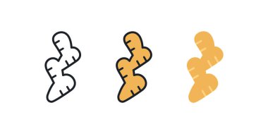 Zencefil ikonu. Doğrusal renk simgesi, kontür, şekil, beyaz üzerine izole edilmiş çizgi. İnce çizgi. Modern tasarım. Vektör ayarlandı. Sebze resimleri..