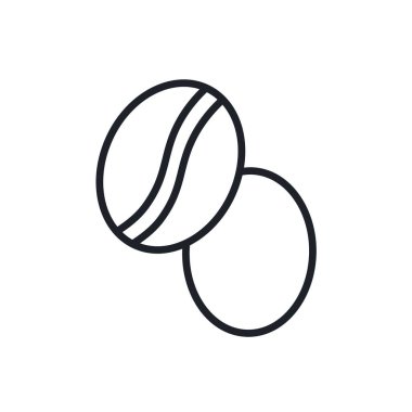 Kahve çekirdeği ikonu. Vektör doğrusal simgesi, kontur, şekil, beyaz arkaplan üzerinde izole edilmiş dış hat. İnce çizgi. Modern tasarım. Yiyecek ve içecekler