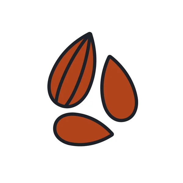 Икона миндаля. Линейная цветовая иконка орехов, контур, форма, контур изолированный на белом. Тонкая линия. Современный дизайн. Здоровое питание и витамины — стоковый вектор