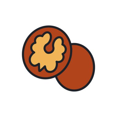 Ceviz ikonu. Fındıkların doğrusal renk ikonu, kontür, şekil, beyaz üzerine izole edilmiş çizgi. İnce çizgi. Modern tasarım. Sağlıklı gıda ve vitaminler