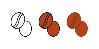 Kahve çekirdeği ikonu. Doğrusal renk düz simgeleri, kontur, şekil, beyaz üzerine izole edilmiş dış hat. İnce çizgi. Modern tasarım. Vektör ayarlandı. Yiyecek ve sıcak içecekler.