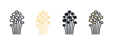 Enoki mushroom icon. Linear flat color icons contour shape outline. Thin line. Black vector silhouette. Fill solid icon. Modern glyph design. Illustrations of mushrooms. Vector set clipart