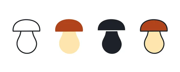 Porcini cep icône. contour des icônes linéaires de couleur plate contour contour. Ligne mince. Silhouette vectorielle noire. Remplissez l'icône solide. Design glyphe moderne. Illustrations de champignons. Ensemble vectoriel — Image vectorielle