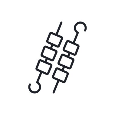 Barbekü bbq şiş ikonu. Vektör izole edilmiş doğrusal şekil çizgisi. İnce çizgi. Modern kabartma tasarımı. Et ürünleri. Yiyecek malzemeleri.