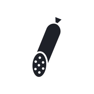 Tütsülenmiş sosisli salam silueti. Siyah soyutlanmış siluetler. Katı simgeyi doldur. Modern kabartma tasarımı. Vektör çizimi. Et ürünleri. Yiyecek malzemeleri.