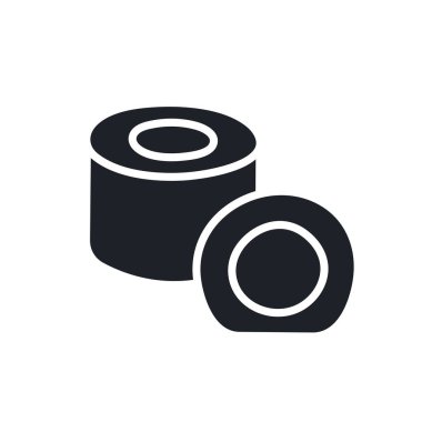 Suşi yuvarlanıyor. Siyah soyutlanmış siluetler. Katı simgeyi doldur. Modern kabartma tasarımı. Vektör çizimi. Yiyecek malzemeleri. Japon mutfağı.