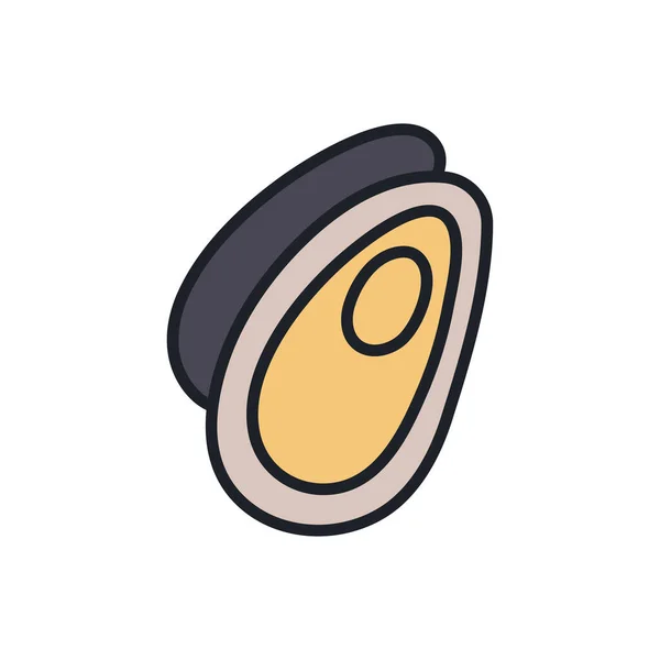 Mussels icon. Vector isolated linear color icon contour shape outline. Thin line. Modern glyph design. Meat products fish and seafood. Marine life — ストックベクタ