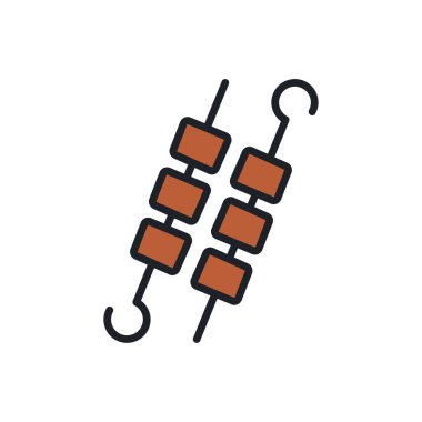 Barbekü bbq şiş ikonu. Vektör izole edilmiş doğrusal renk simgesi şekil hatları. İnce çizgi. Modern kabartma tasarımı. Et ürünleri. Yiyecek malzemeleri.