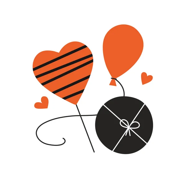 Liebe Vektor Clipart. Vereinzelte Abbildungen von Ballonherzen präsentieren Schachteln mit Süßigkeiten. Flacher Stil. Romantische Gestaltung zum Valentinstag — Stockvektor