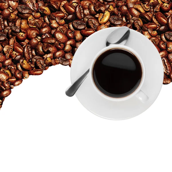 Koffie beker en koffiebonen achtergrond geïsoleerd op wit met sa — Stockfoto