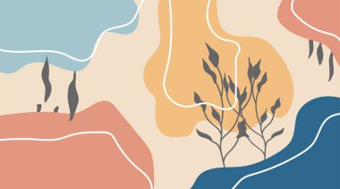 Soyut botanik ve organik şekilli Pastel renk şablonu tasarım vektörü