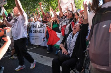 Buenos Aires, Argentina; October 7, 2025: massive protest in support of Palestine marking two years since the intensification of the Israeli Zionist genocide in Gaza. Tilda Rabi leads the march.