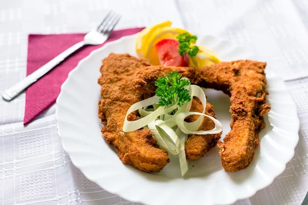 Food on white tablecloth — Stock Photo, Image