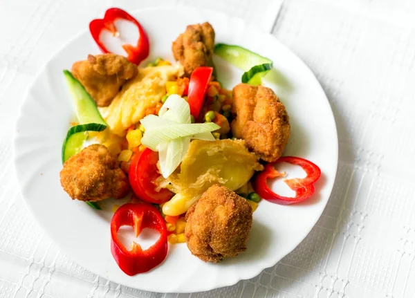 Food on white tablecloth — Stock Photo, Image