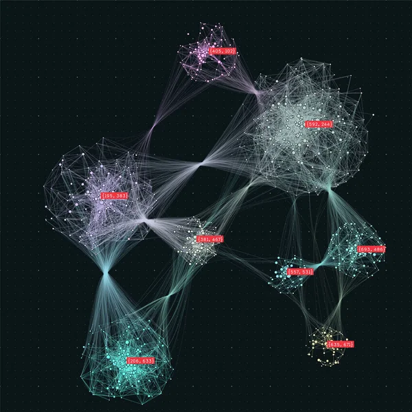 Velká Vizualizace Dat Síť Pro Výpočty Clusterů Sociální Sítě Web — Stockový vektor