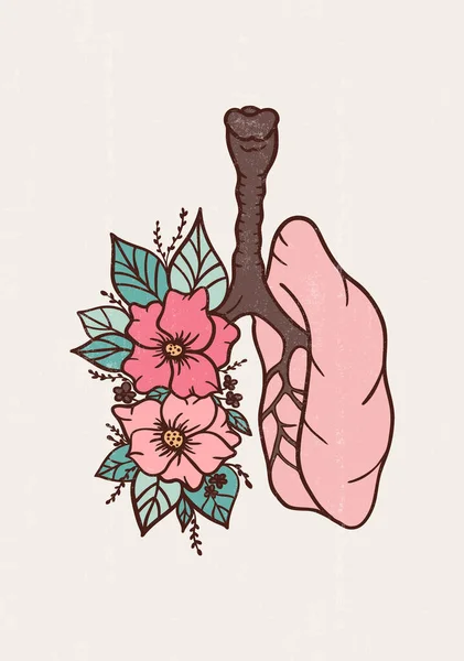 Soyut Çiçek Akciğerleri Anatomik Çizim Insan Solunum Sistemi Duvar Sanat — Stok Vektör