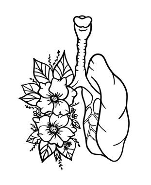 Soyut çiçek akciğerleri iz anatomik çizim insan solunum sistemi duvar sanat vektörü bırakır