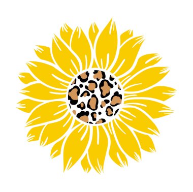 Chirt çiçek dekoru için ayçiçeği leopar desenli vektör çizimi