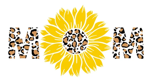 Leopard Sunflower Mom Print Vector Illustration Chirt Floral Decor — Stock Vector