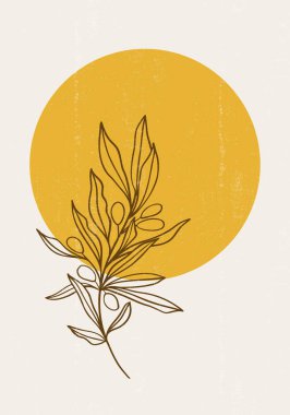 Soyut güneş ayı zeytin desenli boho minimalist basılabilir duvar sanatı geometrik gün batımı desenli bohem sanat eserleri, vektör