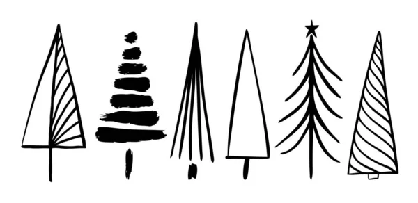 Rustieke Kerstboom Winter Bos Vector Set Vakantie Kaart Met Hand — Stockvector