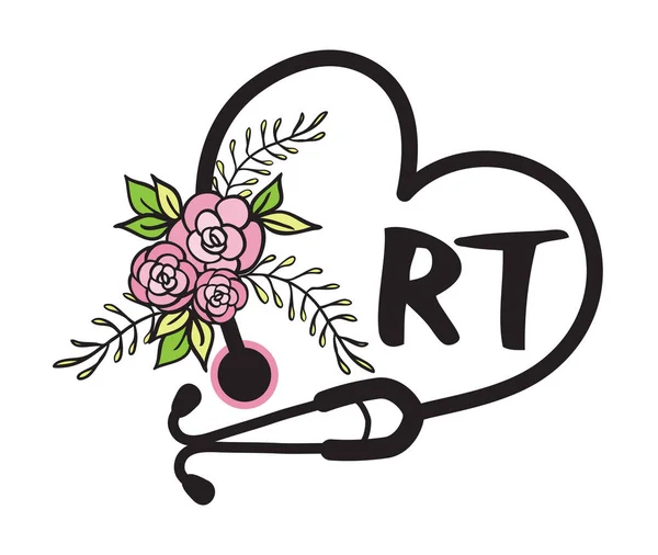 Flower Heart Stethoscope Floral Vector Logo Shirt Respiratory Therapist Nurse — Stock Vector