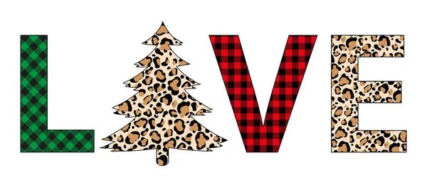 Plaid Christmas Love Tree Invierno Leopardo Árbol Vector Tarjeta Vacaciones Ilustración de stock