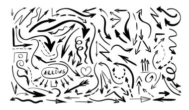 Beyaz üzerine izole edilmiş el çizilmiş oklar. Vektör illüstrasyonu