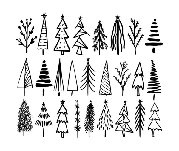 Rustikaler Weihnachtsbaum Winter Wald Vektorset Oder Von Hand Gezogene Urlaubskarte — Stockvektor