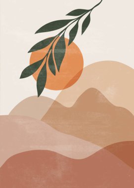 Gün batımının ortalarında boho minimalist basılabilir duvar sanatı soyut ev dekoru güneş desenli bohem sanat eserleri