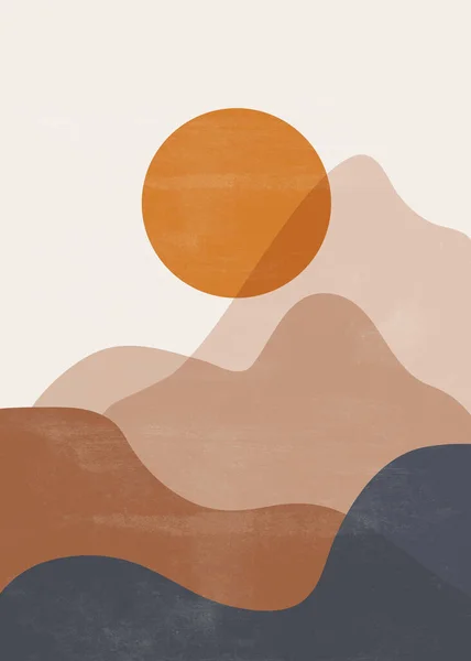 Gün batımının ortalarında boho minimalist basılabilir duvar sanatı soyut ev dekoru güneş desenli bohem sanat eserleri