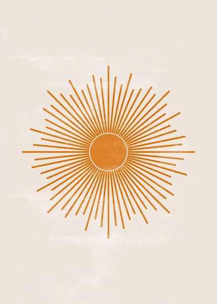 Orange Sun Print Boho Minimalista Imprimible Pared Arte Geométrico Abstracto —  Fotos de Stock