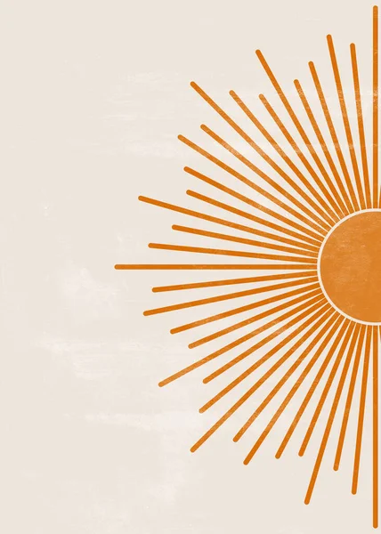 橙色太阳印刷品简约主义印刷品墙壁艺术几何抽象日落印刷品波希米亚艺术作品 — 图库照片