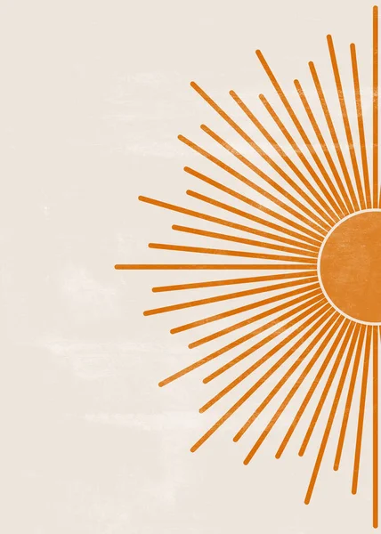 Orange Sun Tryck Boho Minimalistisk Utskrivbara Vägg Konst Geometrisk Abstrakt — Stockfoto