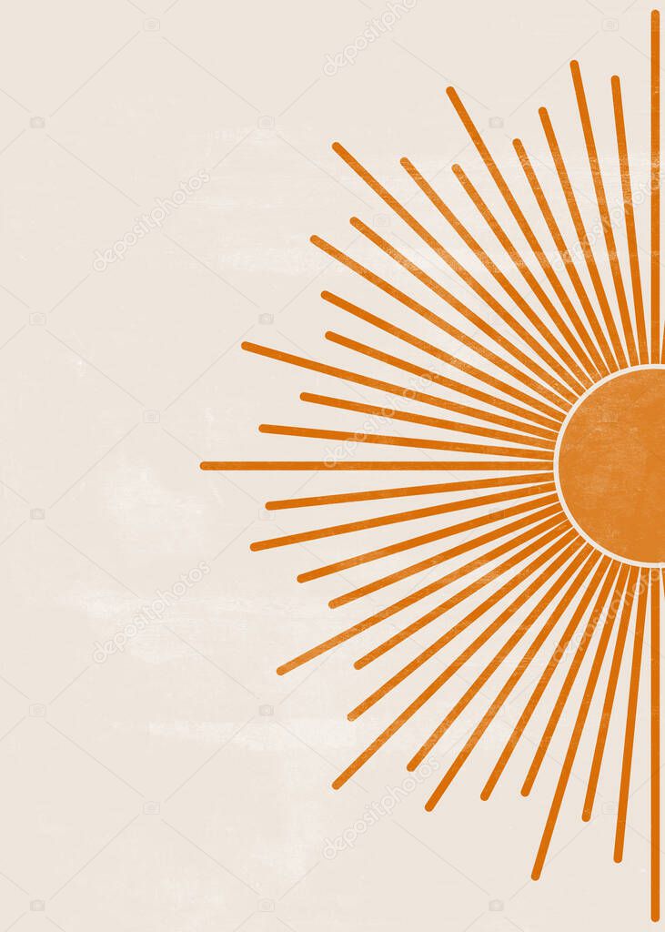 Orange Sun print boho minimalist printable wall art geometric abstract sunset print bohemian art work