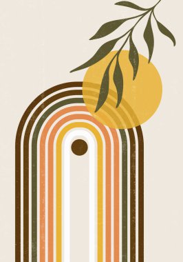 Soyut güneş ayı iz bırakır boho minimalist basılabilir duvar sanatı geometrik soyut gün batımı baskı bohem sanat eserleri, vektör