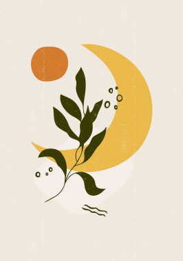 Soyut güneş ayı iz bırakır boho minimalist basılabilir duvar sanatı geometrik soyut gün batımı baskı bohem sanat eserleri, vektör