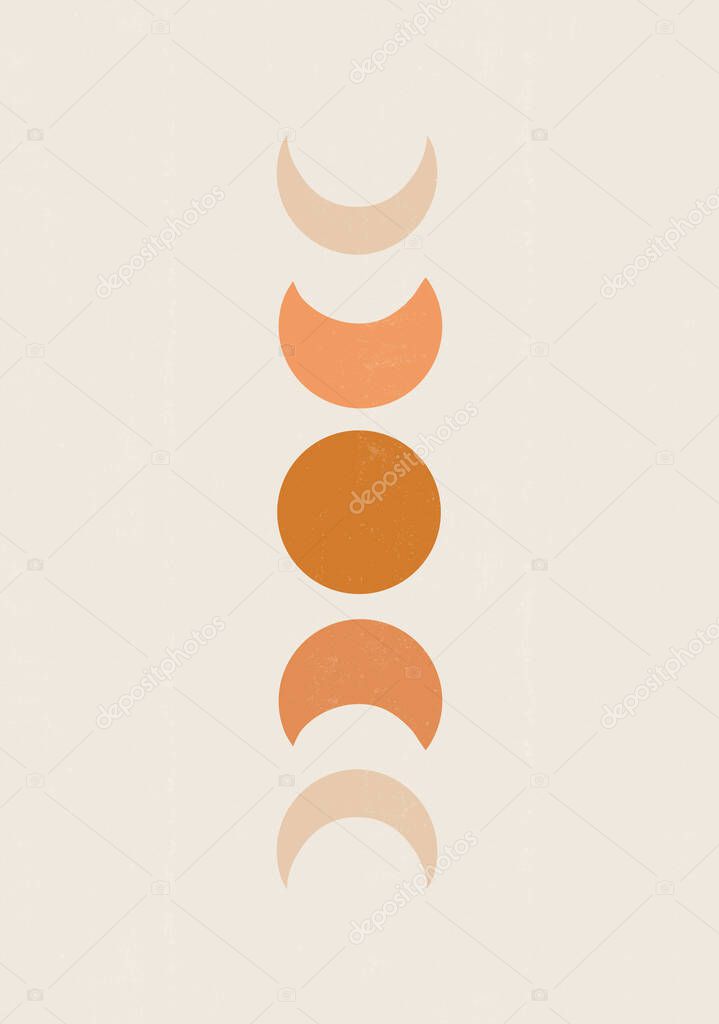 Background with Moon phases print boho minimalist printable wall art mid century abstract print bohemian art work, vector