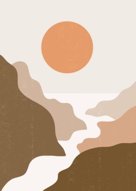 Yüzyılın ortalarında, boho minimalist basılabilir duvar sanatı, soyut ev dekoru, güneş desenli bohem sanat eserleri, vektör.