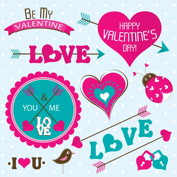 Cartes de Saint Valentin avec ornements, vecteur — Image vectorielle