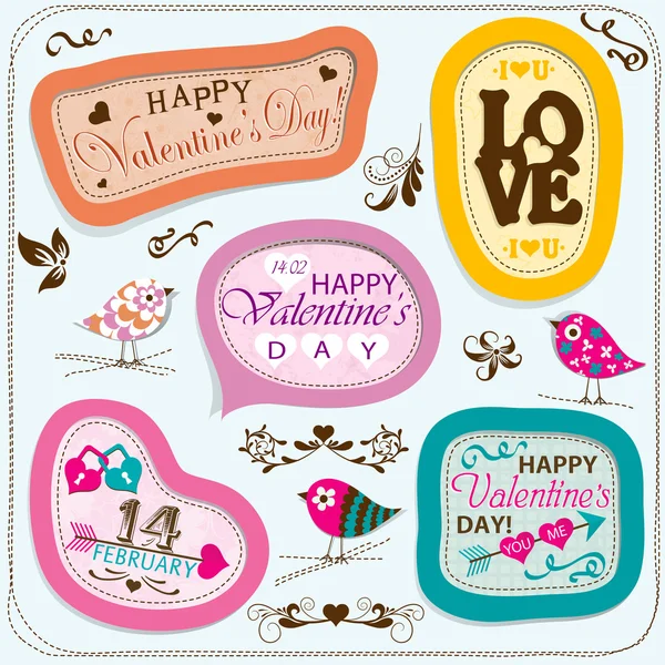 Valentines day cards with ornaments, vector — Stock Vector